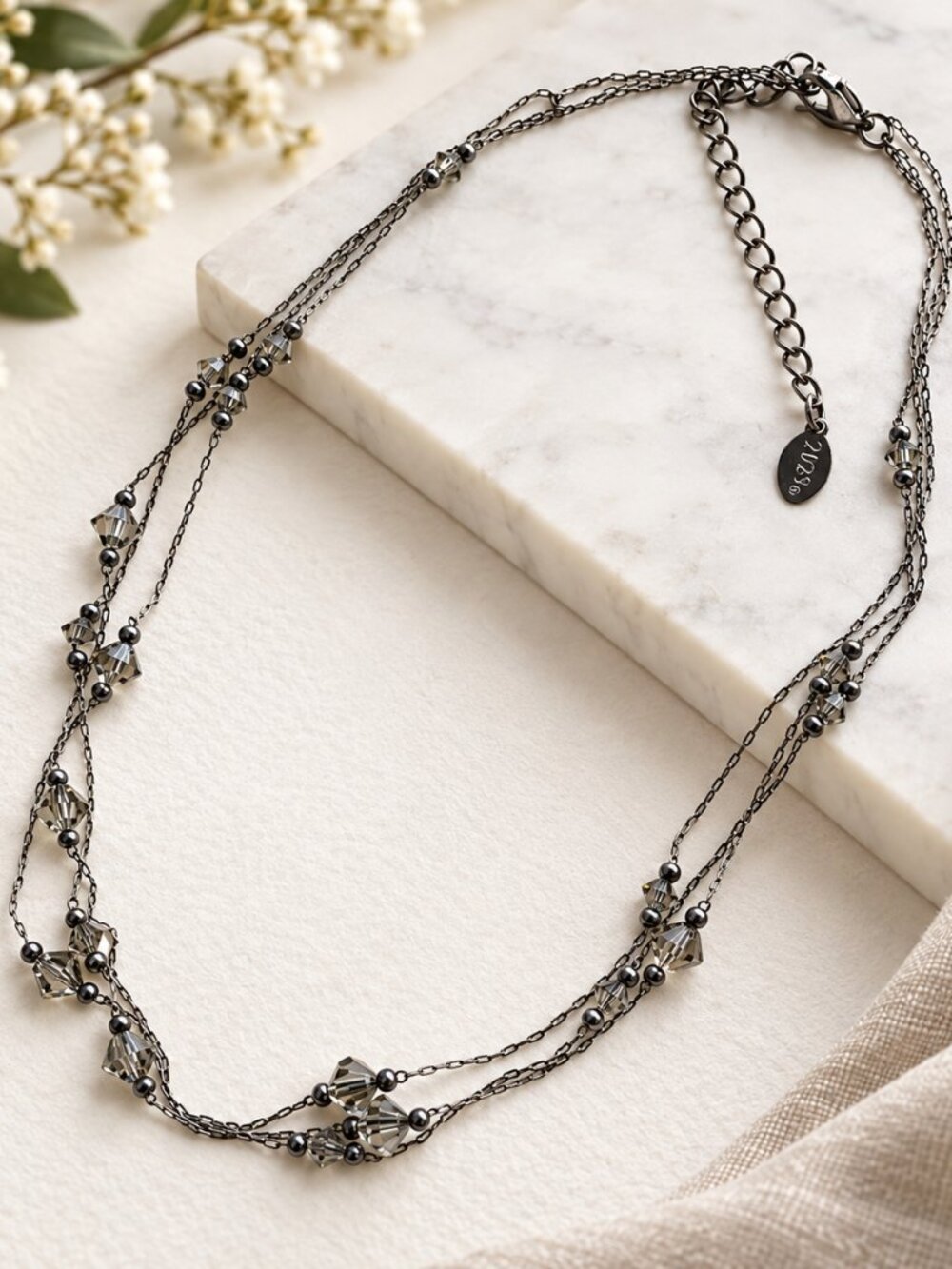 Title Vintage Y2K 2028 Smoky Crystal Triple Strand Necklace